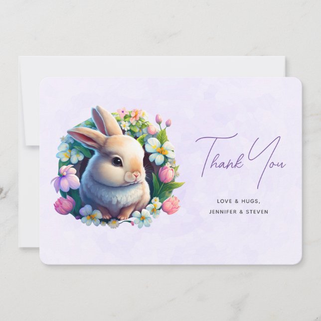 Baby Bunny in Spring Flowers Thank You Card (Front)