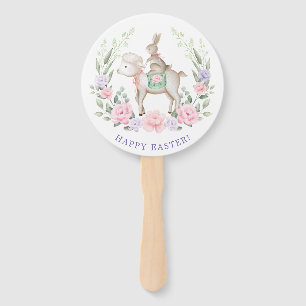 Baby Bunny & Lamb Spring Flowers Easter Party Hand Fan