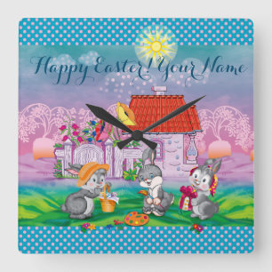 Baby Bunny little Square Wall Clock