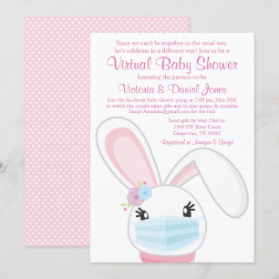 Baby Bunny Mask Girl Virtual Baby Shower Invitation