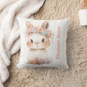Baby Bunny Monogram Name Gift Baby Girl Nursery Cushion