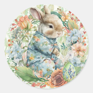 Baby Bunny Nap Time Pyjamas Spring Flowers Cute Classic Round Sticker