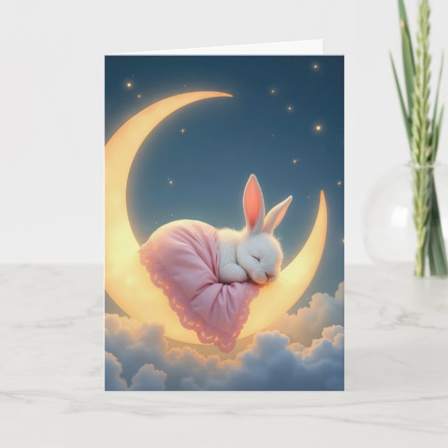 Baby Bunny On a Crescent Moon Card (Front)