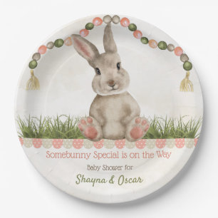 Baby Bunny Peach Ivory Sage Paper Plate