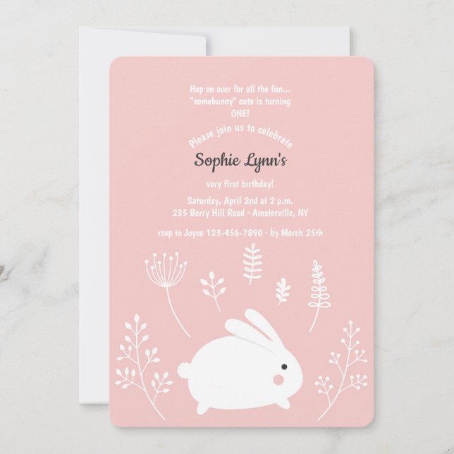 Baby Bunny Pink and White Invitation (Front)