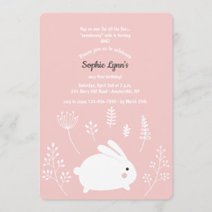 Baby Bunny Pink and White Invitation
