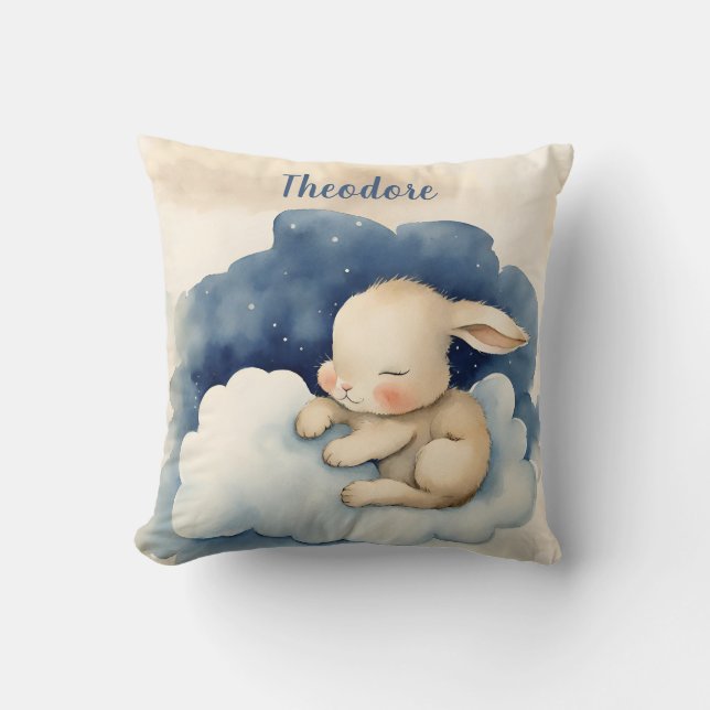 Baby Bunny Rabbit Boys Personalised Cushion (Front)