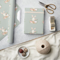 Baby Bunny Rabbit Green Baby Shower Wrapping Paper