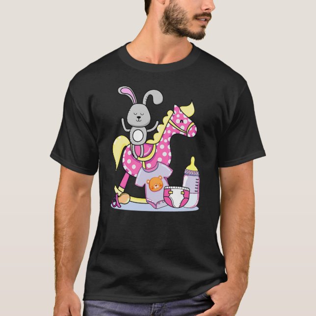 BABY BUNNY RABBIT ON ROCKING HORSE T-Shirt (Front)