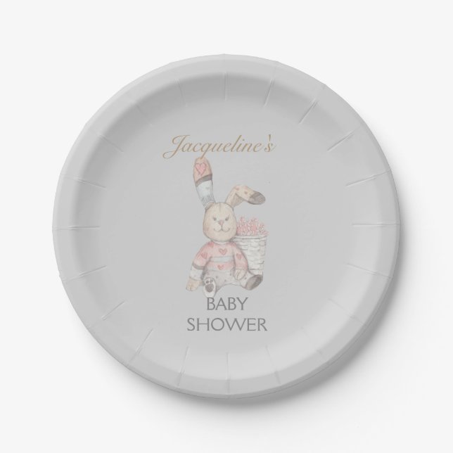 Baby Bunny Rabbit Watercolor Gender Neutral Paper Plate (Front)