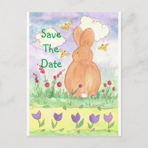 Baby Bunny Save The Date Pet Rabbit Watercolor Announcement Postcard
