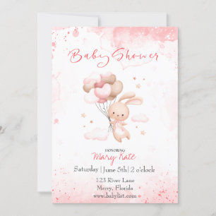 Baby Bunny with balloons baby girl  Invitation