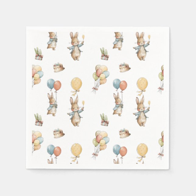 Baby Bunny with Balloons Napkin (Front)