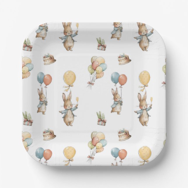 Baby Bunny with Balloons Paper Plate (Front)