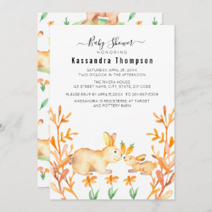 Baby Bunny With Mother Dangling Carrot Baby Shower Invitation