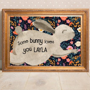 Baby Bunny Woodland Cottagecore Watercolor Floral Poster