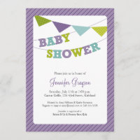 Baby Bunting Baby Shower Invitation in Purple