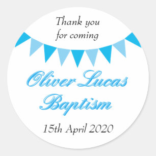 Baby Bunting Blue Baptism Christening Favour Classic Round Sticker