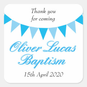 Baby Bunting Blue Baptism Christening Favour Square Sticker