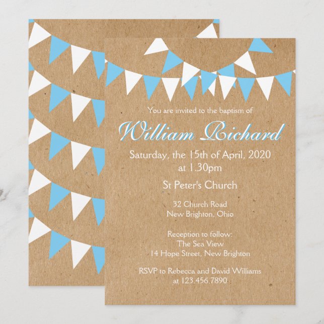 Baby Bunting Blue Baptism Christening Invitation (Front/Back)
