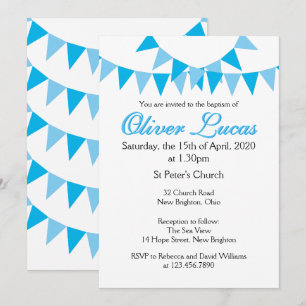 Baby Bunting Blue Baptism Christening Invitation