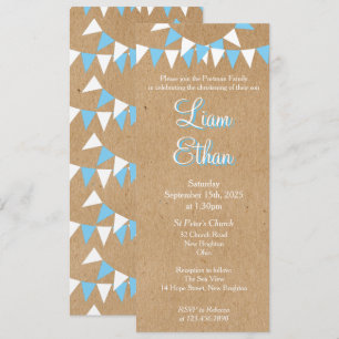 Baby Bunting Blue Baptism Christening Invitation
