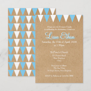 Baby Bunting Blue Baptism Christening Invitation