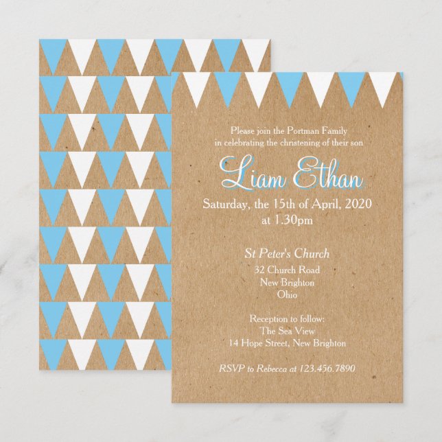 Baby Bunting Blue Baptism Christening Invitation (Front/Back)