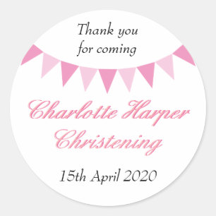 Baby Bunting Pink Baptism Christening Favour Classic Round Sticker