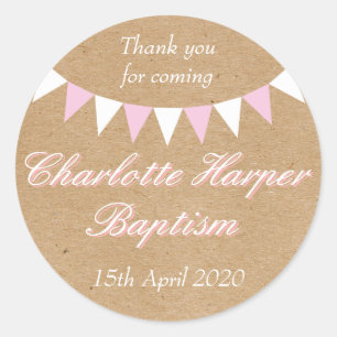 Baby Bunting Pink Baptism Christening Favour Classic Round Sticker
