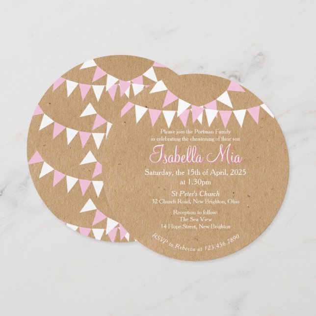 Baby Bunting Pink Baptism Christening Invitation (Front/Back)