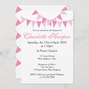Baby Bunting Pink Baptism Christening Invitation
