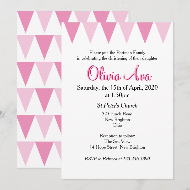 Baby Bunting Pink Baptism Christening Invitation (Front/Back)