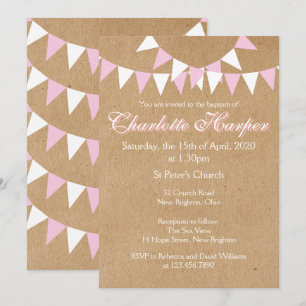 Baby Bunting Pink Baptism Christening Invitation