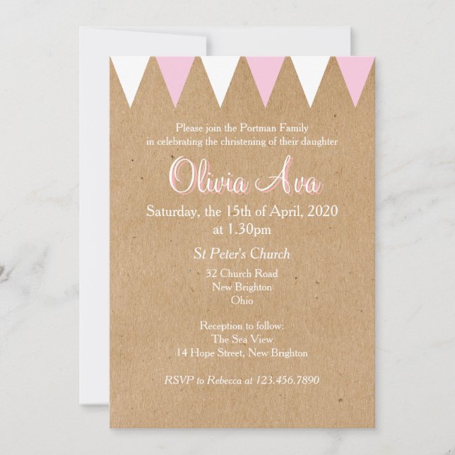 Baby Bunting Pink Baptism Christening Invitation (Front)