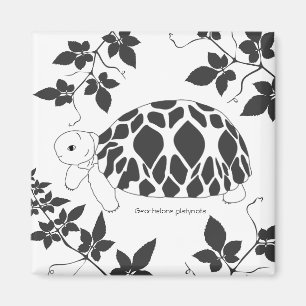 Baby Burmese Star Tortoise Magnet  (leaves bw)