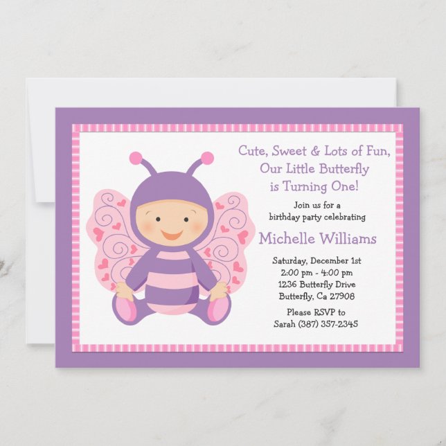 Baby Butterfly Birthday Party Invitation (Front)