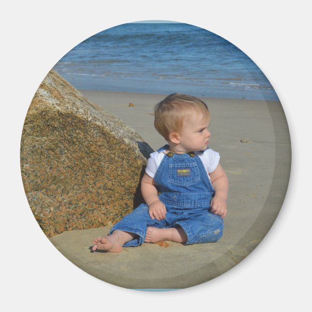 Baby by the ocean pondering. magnet (Front)