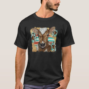 Baby Calf Baby Cow Serape Western Sunflowers Backg T-Shirt
