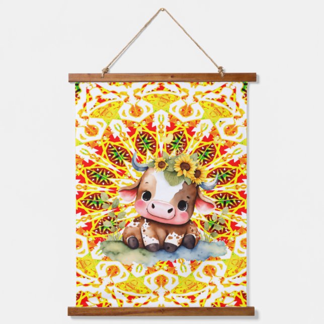 Baby Calf In Bright Colours Hanging Tapestry (Front)