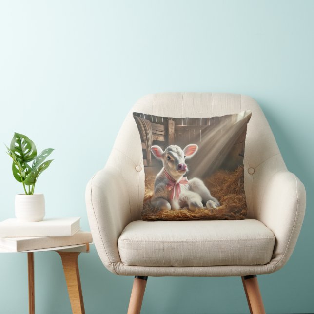Baby Calf In Sunlit Barn Stall Cushion (Chair)