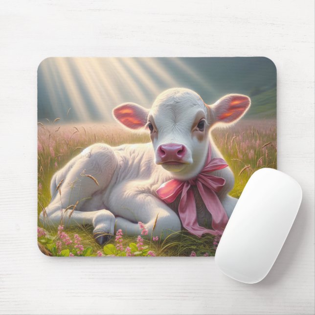 Baby Calf In Sunlit Pasture Mouse Mat (With Mouse)