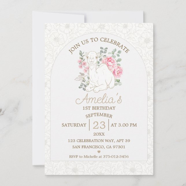 Baby Camel 1st Birthday Neutral Desert Invitation (Front)
