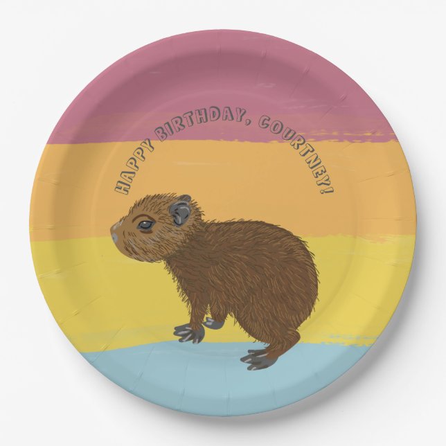 Baby Capybara Cute Illustration Colourful Striped Paper Plate (Front)