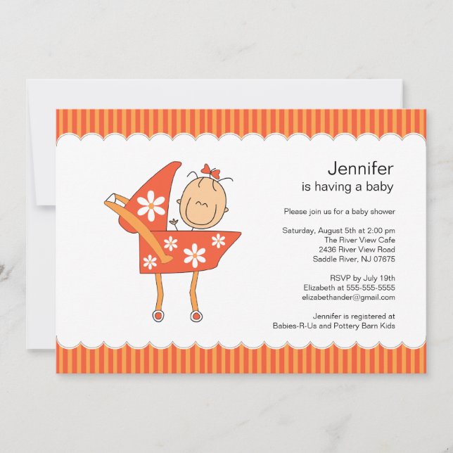 Baby Carriage Baby Shower Invitation Stick Figure (Front)