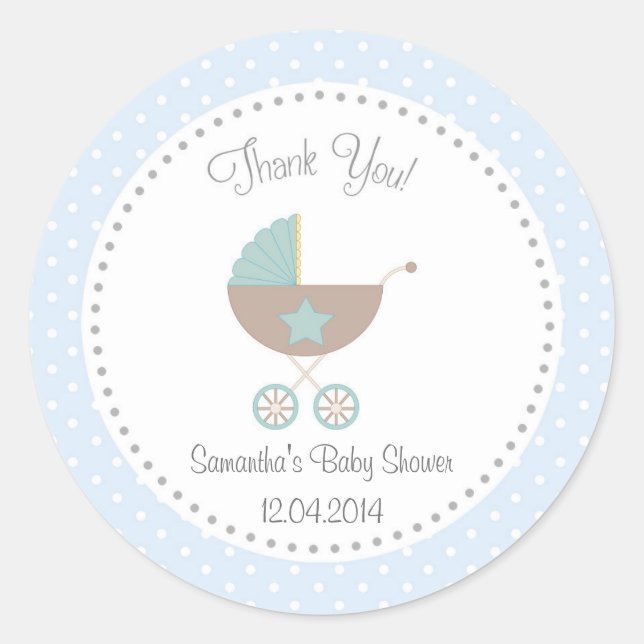 Baby Carriage Baby Shower Sticker Blue (Front)