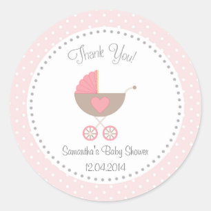 Baby Carriage Baby Shower Sticker Pink