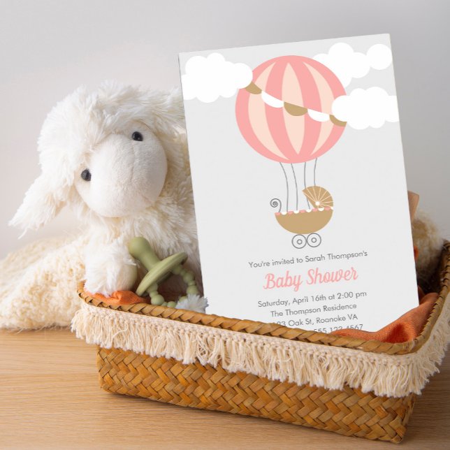 Baby Carriage Balloon Girl Baby Shower Invitation (Creator Uploaded)