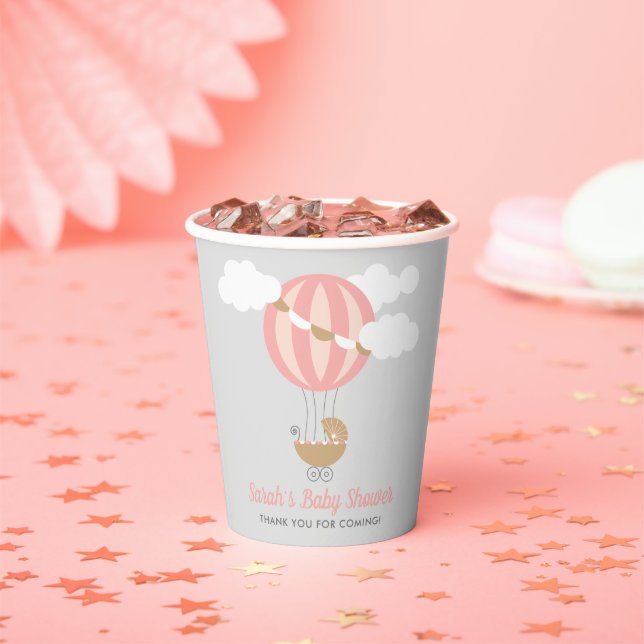 Baby Carriage Balloon Girl Baby Shower Paper Cups (Insitu)