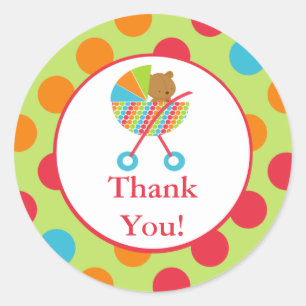 Baby Carriage Bear Baby Thank You Shower Sticker